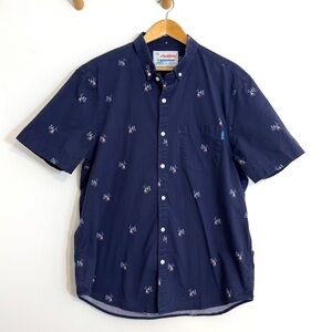 Chubbies Navy Blue Sailboat Print Nautical Casual Short Sleeve Button Down Shirt
